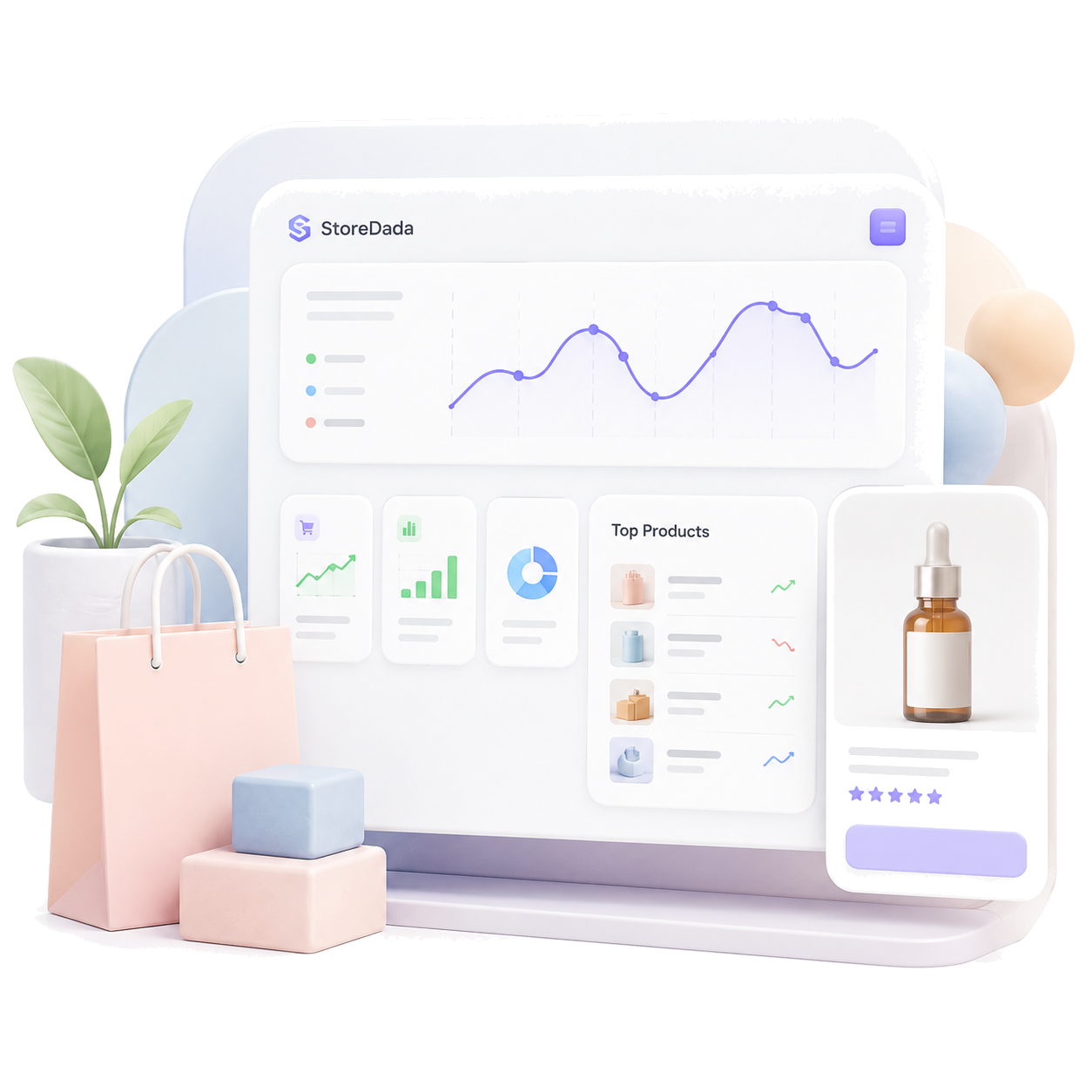 Storedada dashboard with revenue analytics and top products
